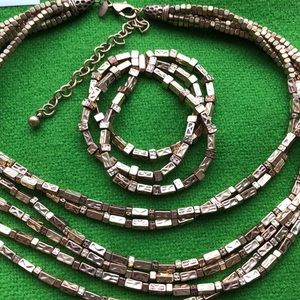 Chico”s gold multi chain necklace bracelet set